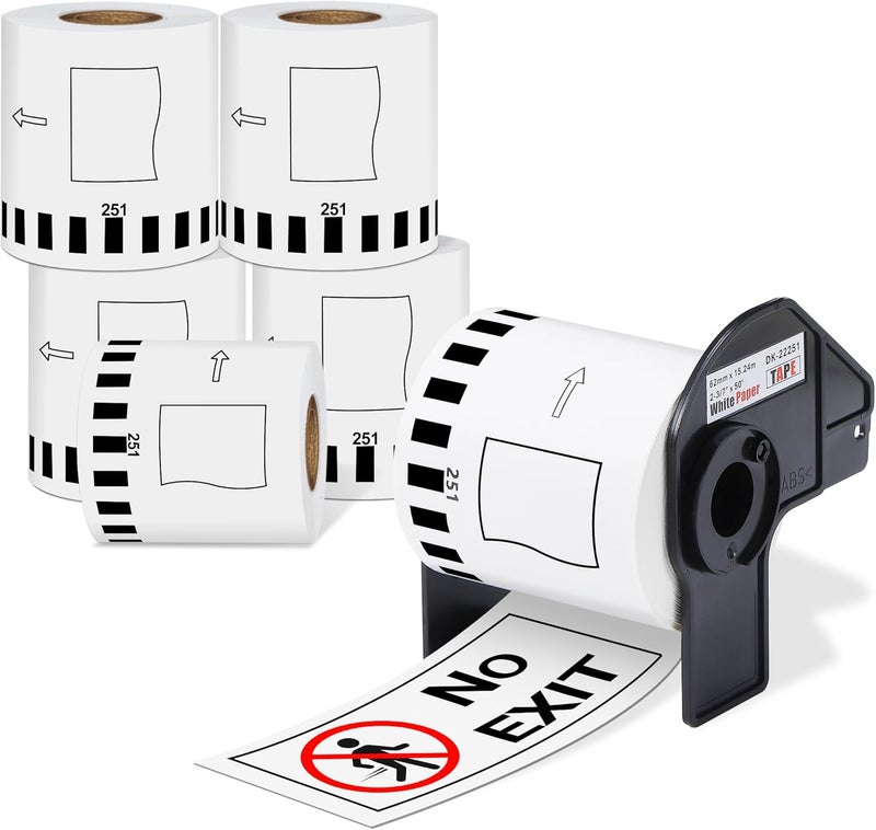 Wonfoucs 6 Rolls DK-2251 Continuous Length Replacement Labels Black/Red Label on White Paper Tape, Compatible Brother DK2251 Continuous Length Label Roll for QL-800, QL-810W, QL-820NWB, 2.4” x 50 feet - Image 1